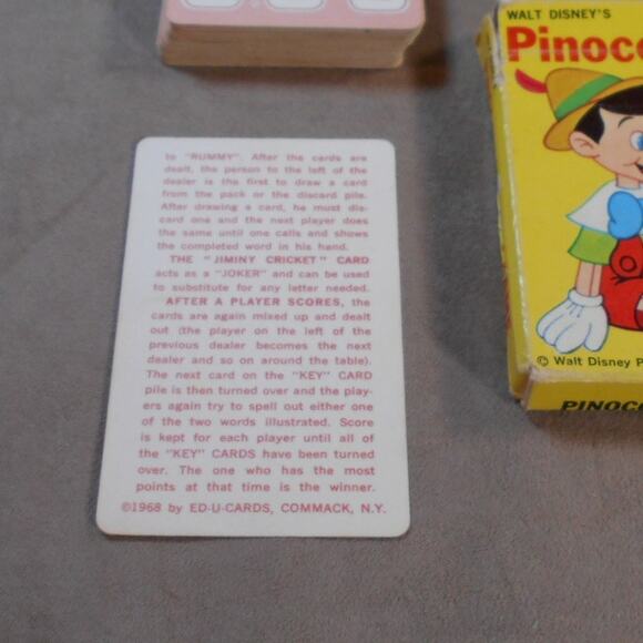 Vintage 1968 Walt Disney Pinocchio Word Card Game ED-U Cards Complete - Picture 3 of 8